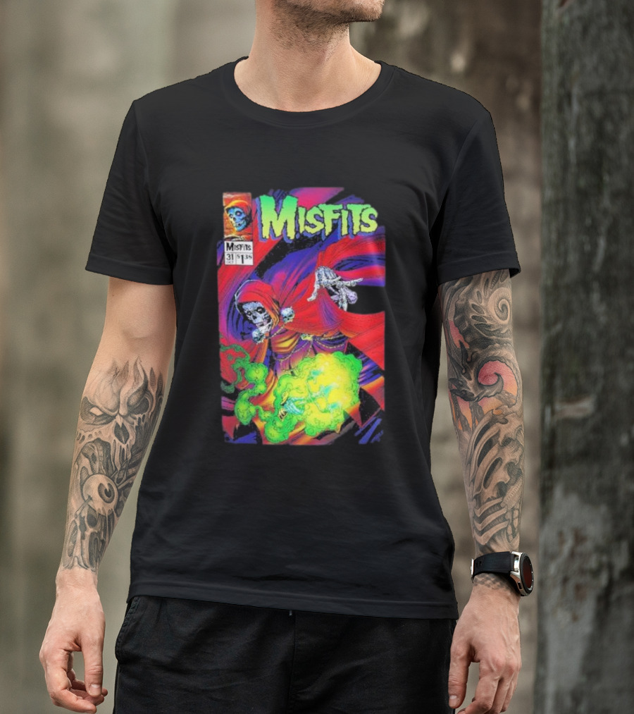Misfits Yesterdays Death Skeleton Comic Cover 31 Skulls Purple Red Green Smoke T-Shirt