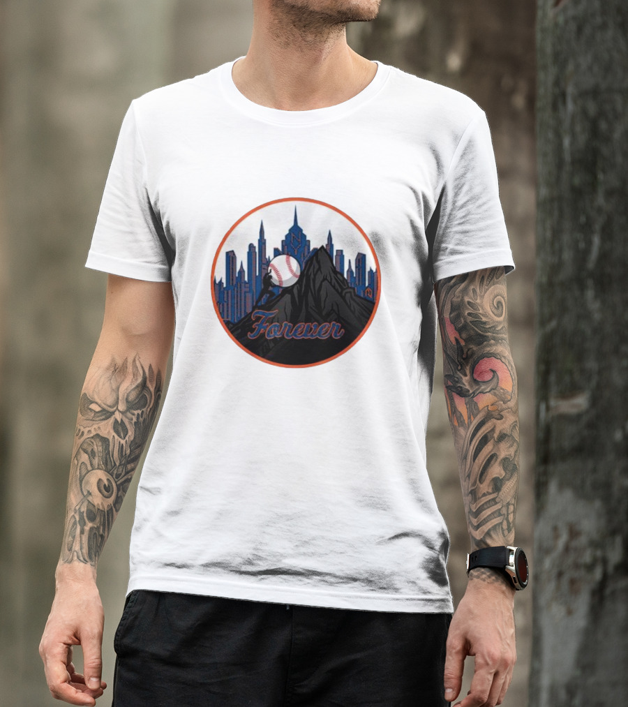 One Must Imagine A Met Fan Happy Forever Baseball Skyline Iconic City Background T-Shirt