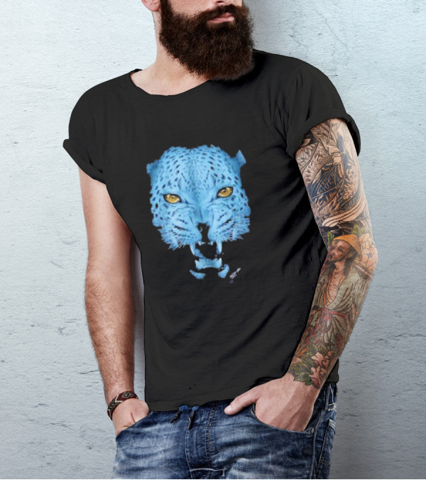 Over Blue Leopard Head With Fierce Yellow Eyes T-Shirt