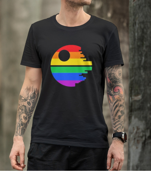 Rainbow Death Star Icon With Multicolor Stripes T-Shirt