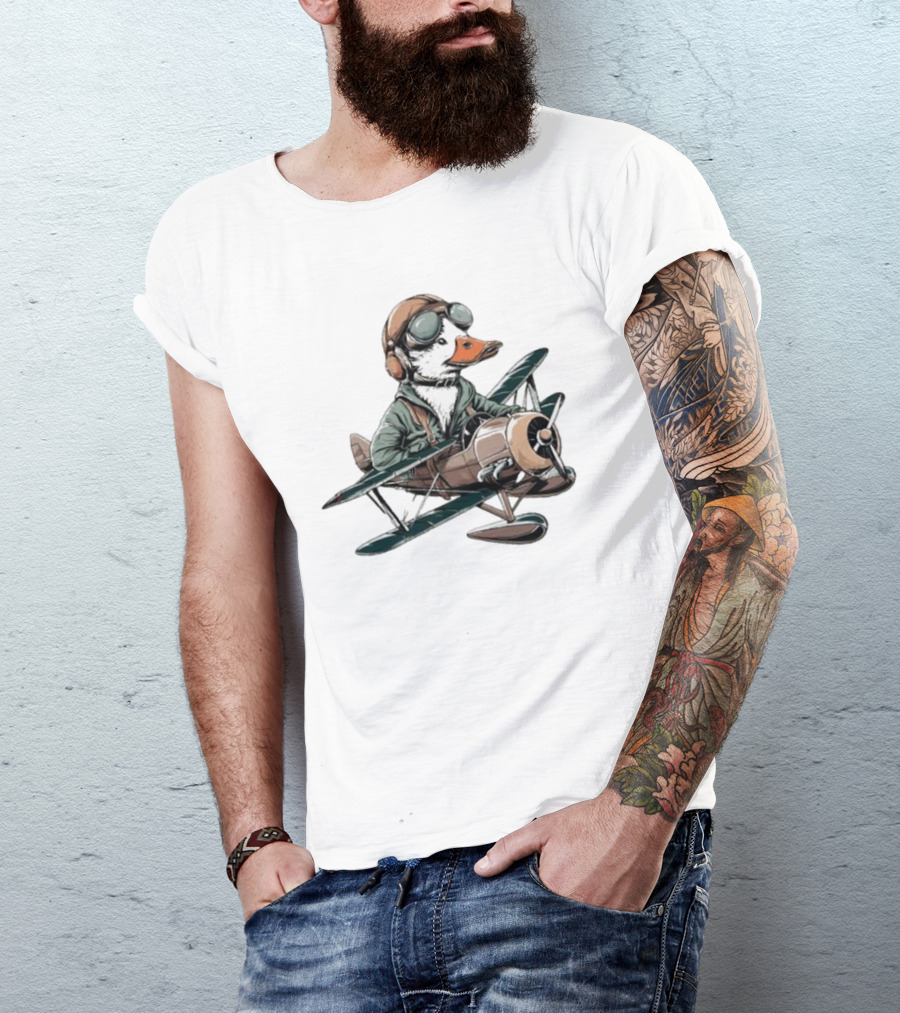 Aviator Duck Flying Vintage Airplane Pilot Softstyle T-Shirt