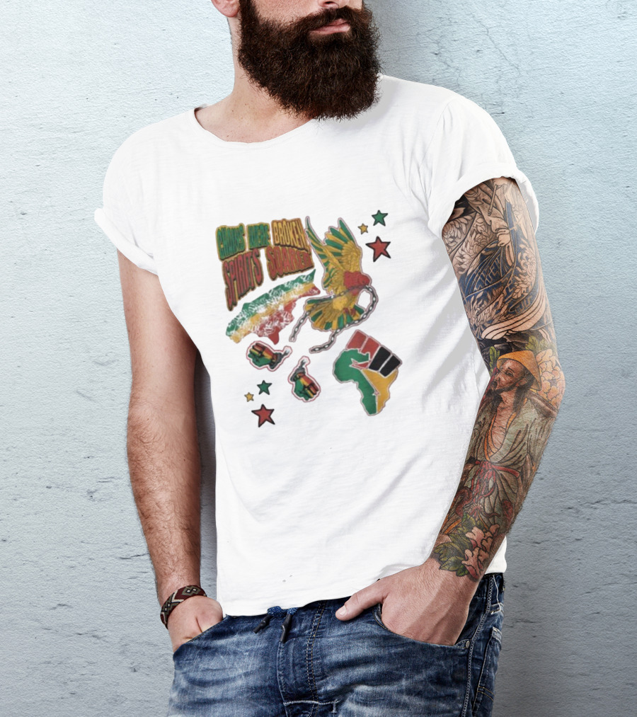 Chains Were Broken Spirits Soared Rasta Colors Fist Bird Stars T-Shirt