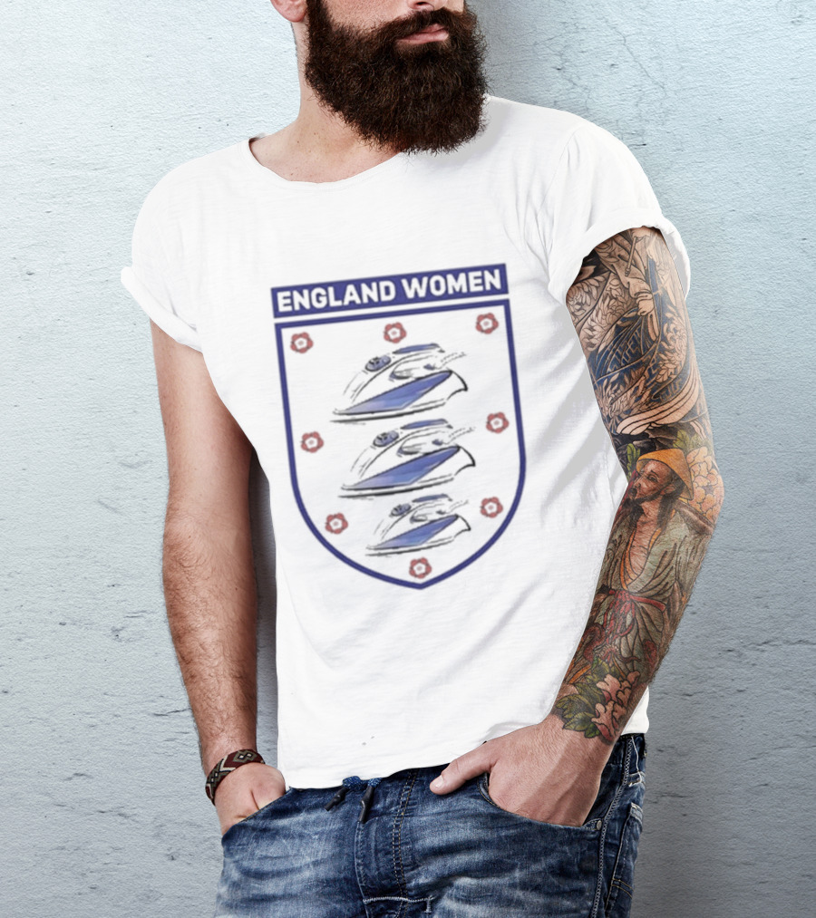England Women Three Irons Shield With Red Floral Icons T-Shirt