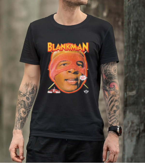 Blankman Heroic Arrival To Save Your Butt With Iconic Masked Superhero Image T-Shirt