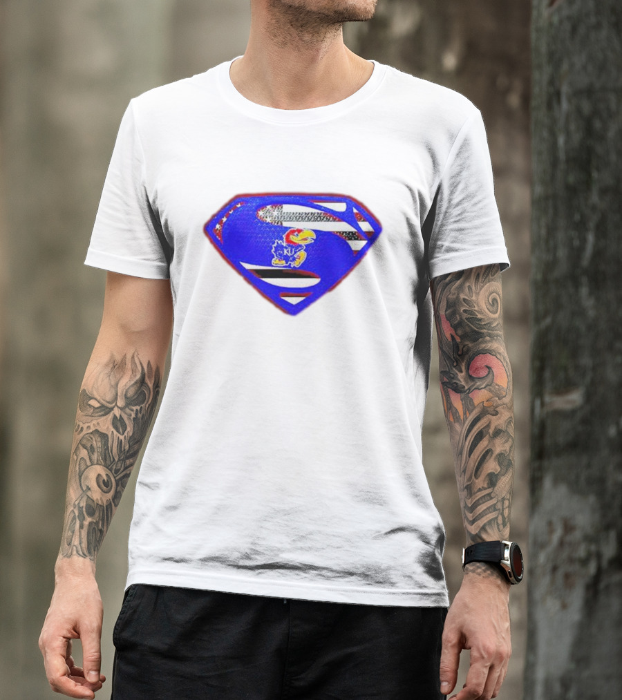 Kansas Jayhawks Superman Logo With USA Flag T-Shirt