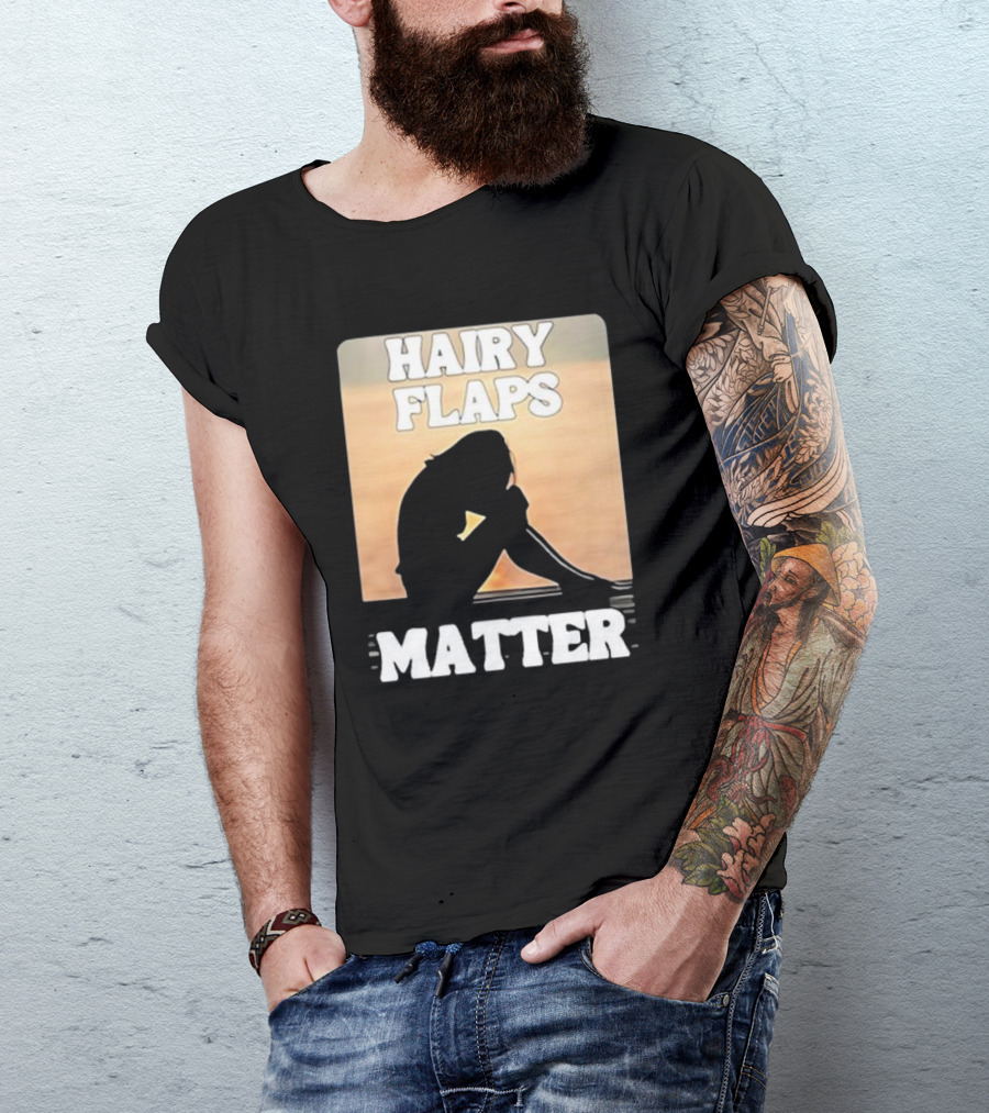 Hairy Flaps Matter Silhouette On Beach Background T-Shirt