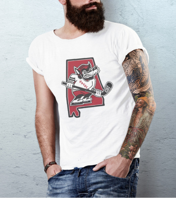 Havoc Retro Wolf Hockey Red Alabama Outline T-Shirt