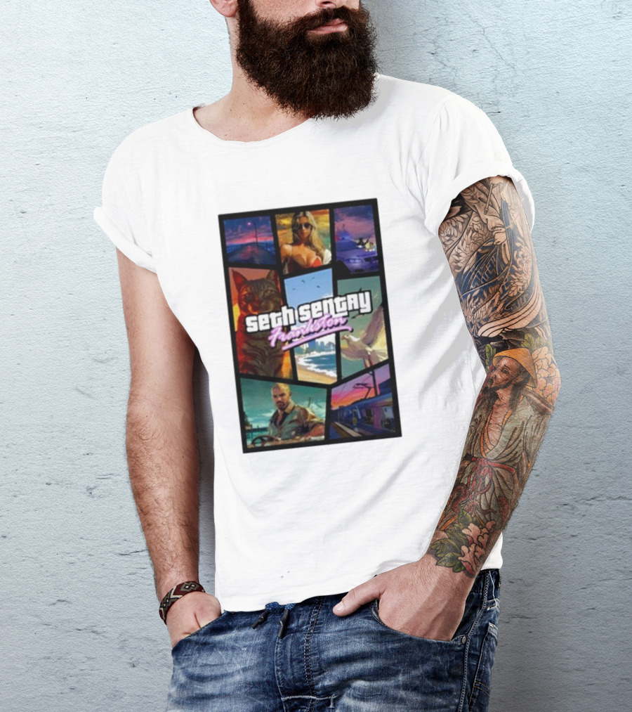 Seth Sentry Frankston GTA Style Art With Cat And City Scenes T-Shirt