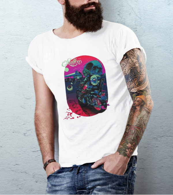 Tkslowskill Sullen Skull Rider Neon Vibes T-Shirt