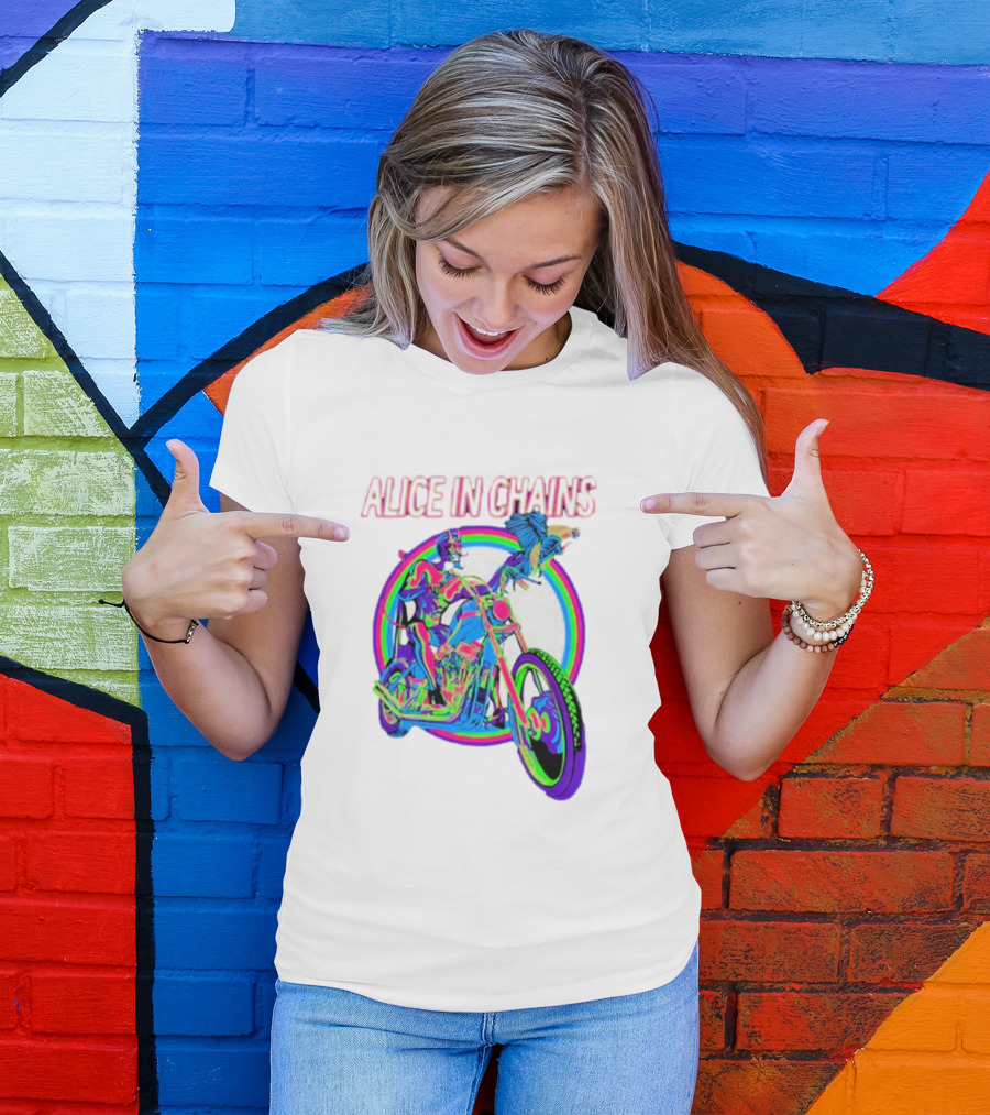 Alice In Chains Psychedelic Devil On Chopper With Bird T-Shirt