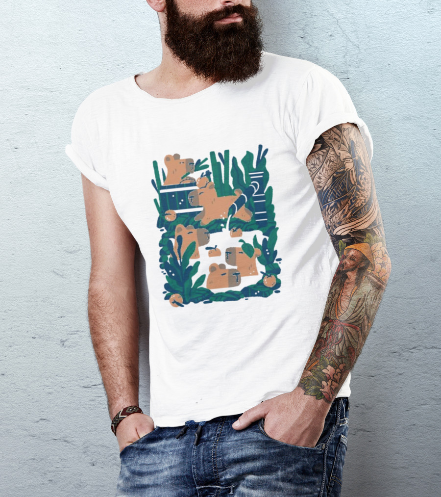 Bamboo Bath Bear Family Relaxing Amidst Greenery T-Shirt