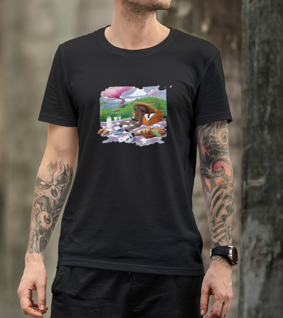 Bim Bim Drew Gooden Picnic Cat Basket Scene T-Shirt