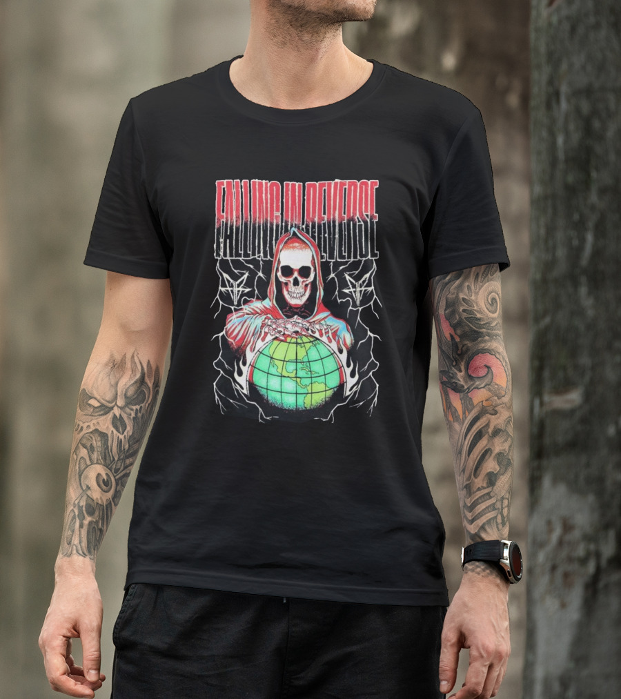 Falling In Reverse Skull Hood Globe T-Shirt