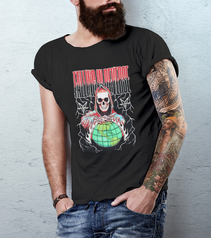 Falling In Reverse Skull Hood Globe T-Shirt