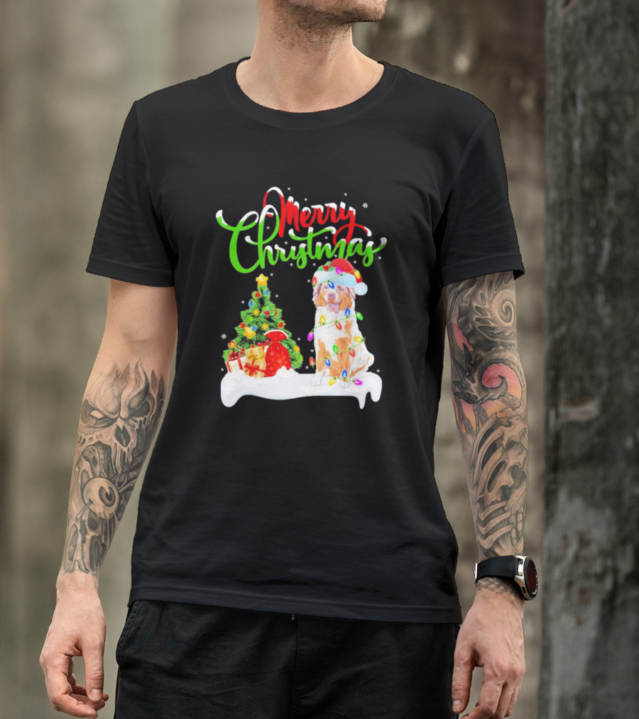 Merry Christmas Santa Australian Shepherd Dog Xmas Decorations T-Shirt
