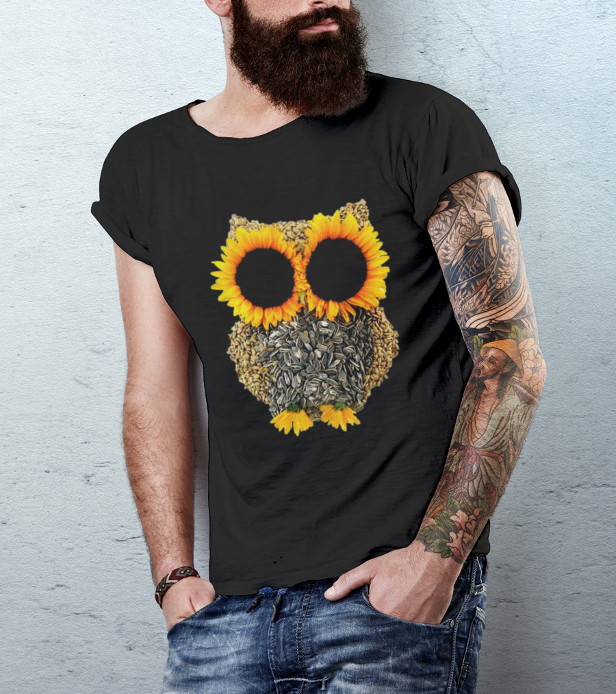 Sunflower Seed Owl With Bright Sunflower Eyes T-Shirt