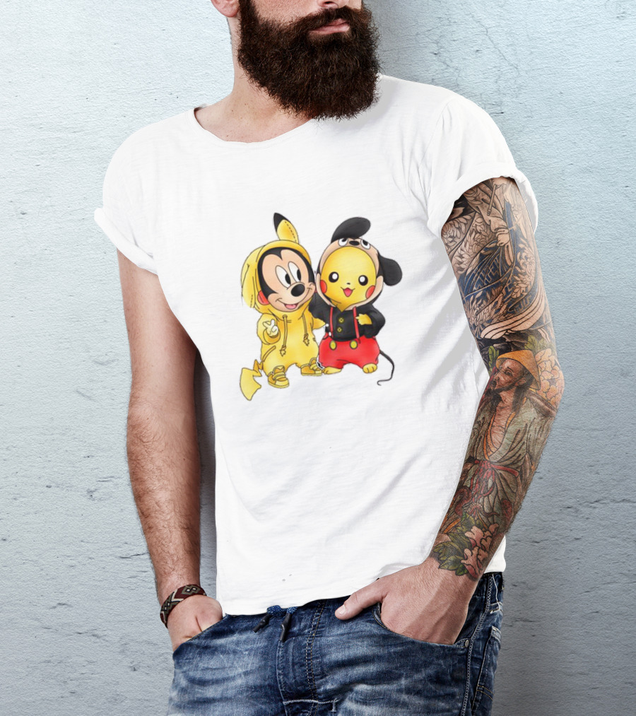 Pikachu Pokemon Mickey Mouse Crossover Fan T-Shirt