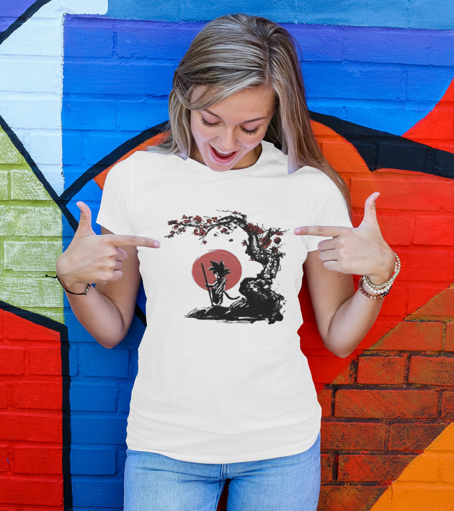 Son Goku Saiyan Solitude Beneath Cherry Blossom And Sun T-Shirt