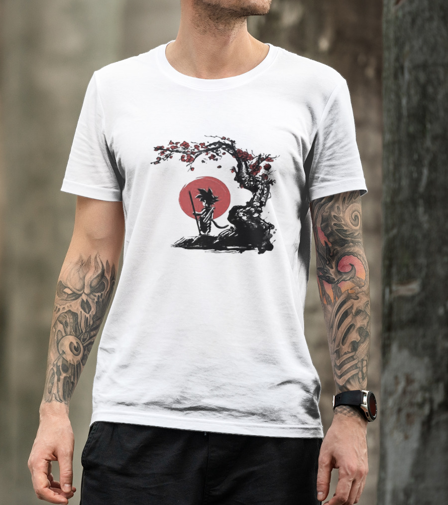 Son Goku Saiyan Solitude Beneath Cherry Blossom And Sun T-Shirt
