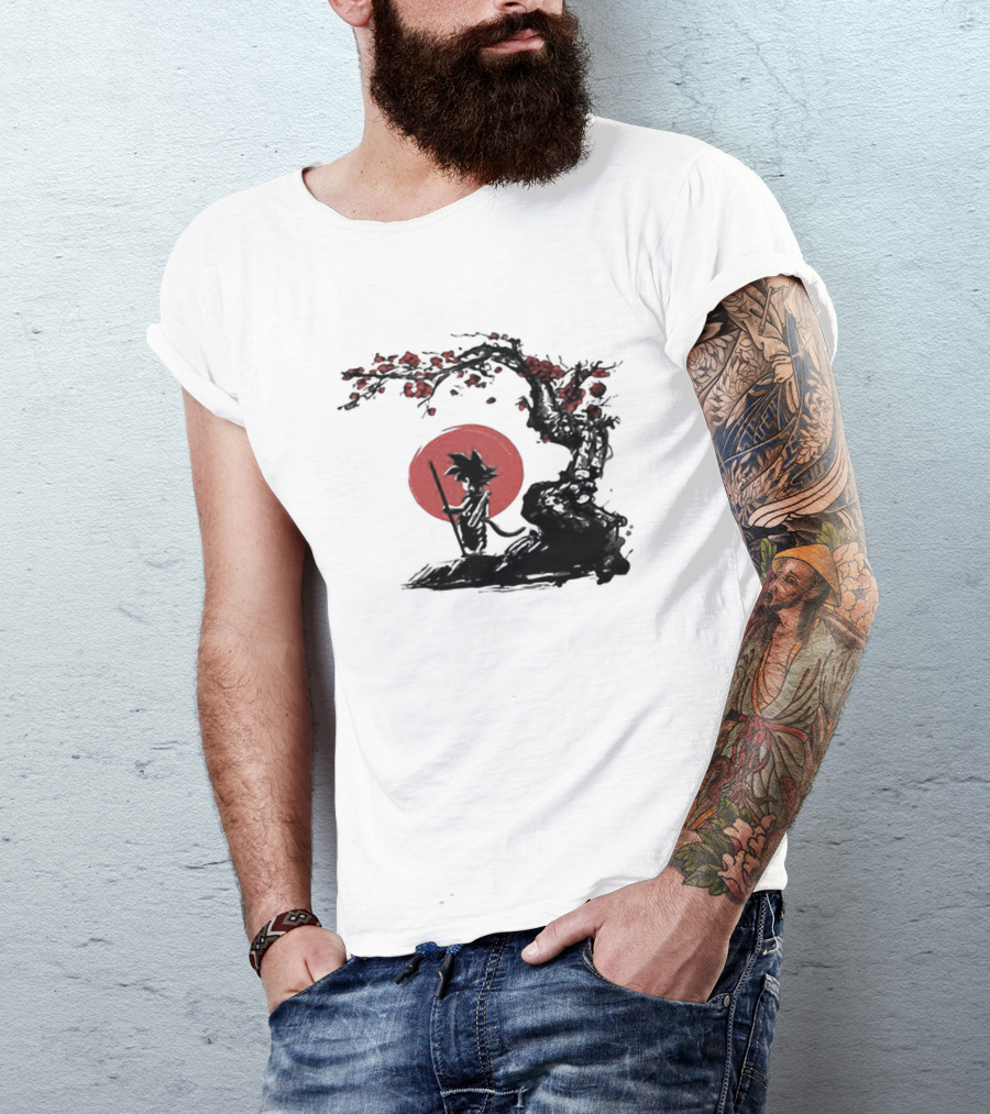 Son Goku Saiyan Solitude Beneath Cherry Blossom And Sun T-Shirt