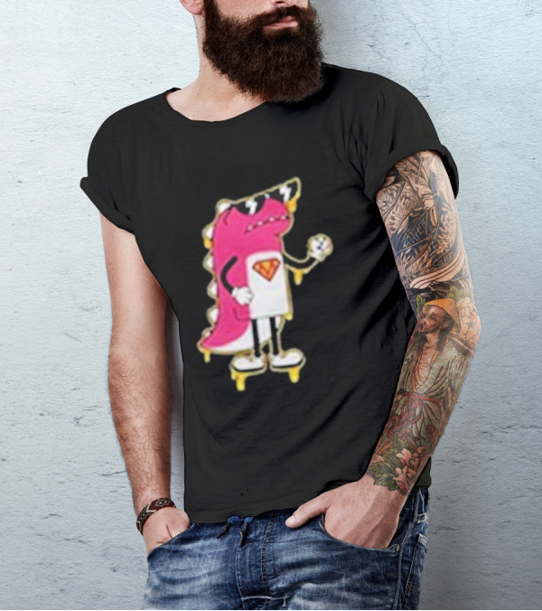 Mikina Mattem Dino Cartoon Character With Sunglasses And Superhero Emblem T-Shirt