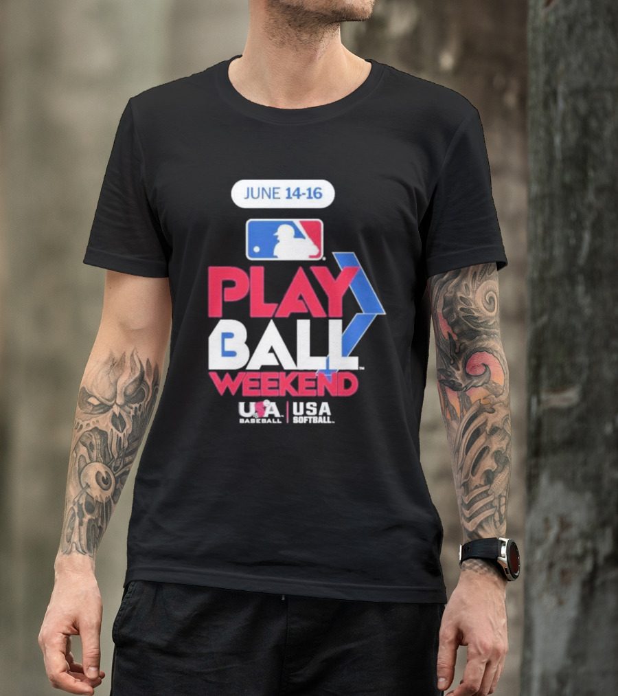 MLB Play Ball Weekend June 14-16 USA Baseball USA Softball T-Shirt