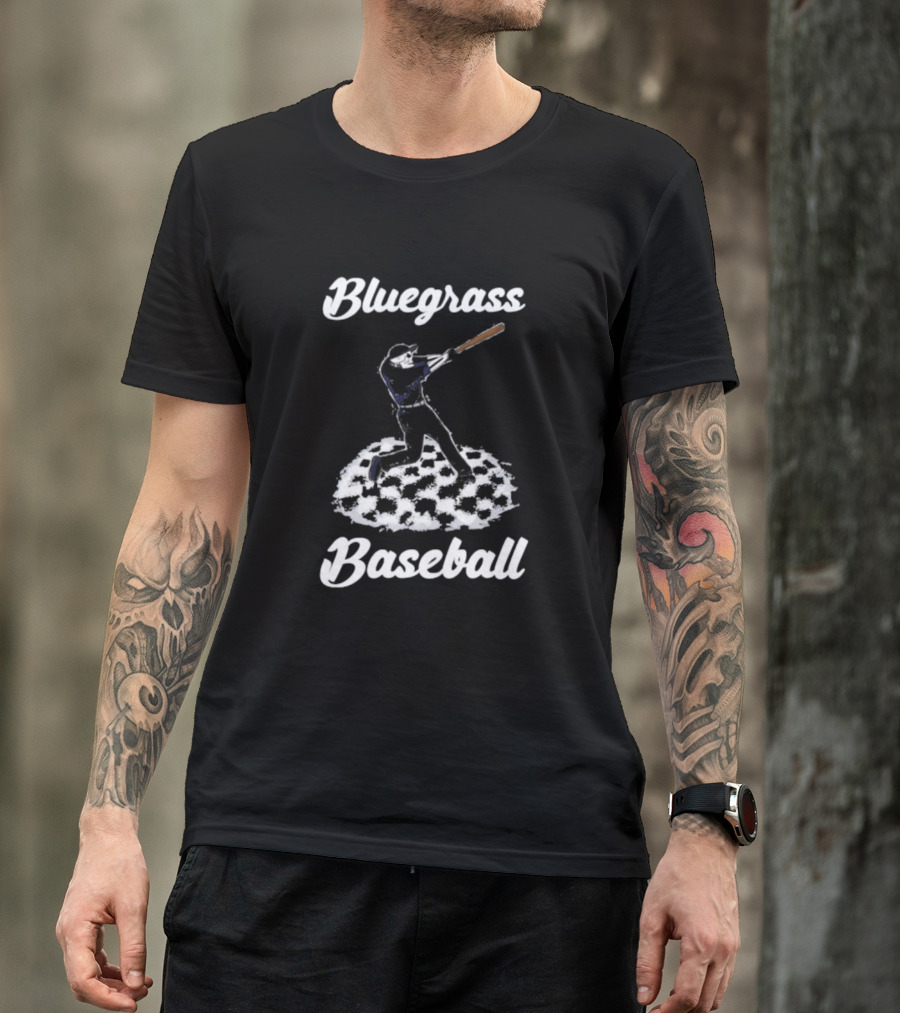 Bluegrass Baseball Skeleton Player Batting On Checkered Field T-Shirt