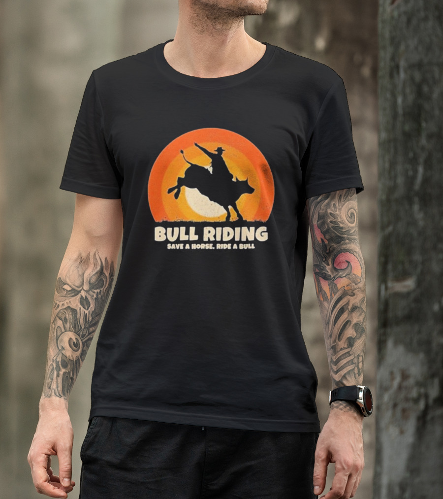 Bull Riding Save A Horse Ride A Bull Sunset Silhouette Cowboy Vintage T-Shirt
