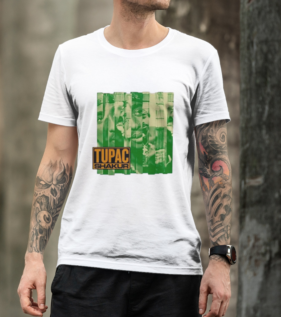 Tupac Shakur Green Photo Collage T-Shirt
