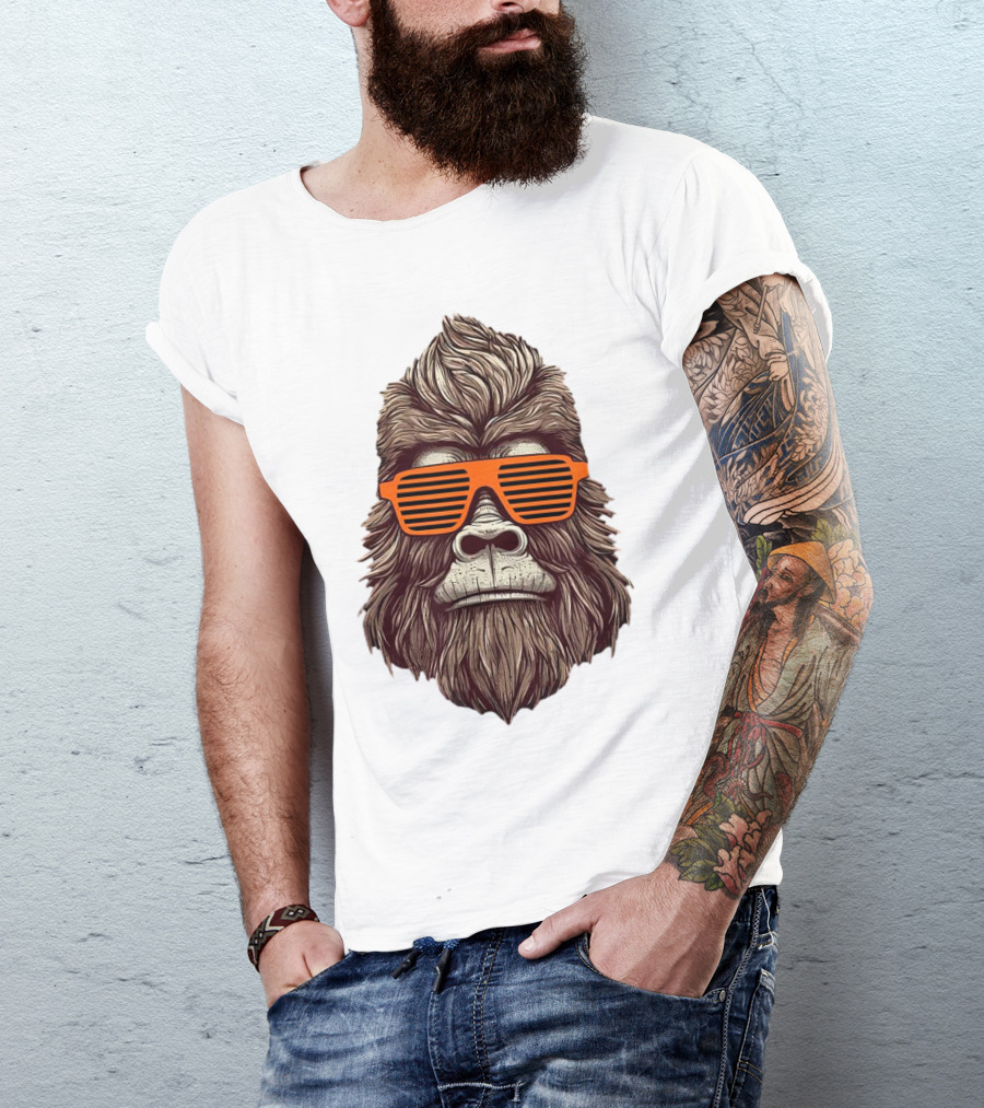 Bigfoot Birthday Boy Cool Striped Sunglasses Animal Party T-Shirt