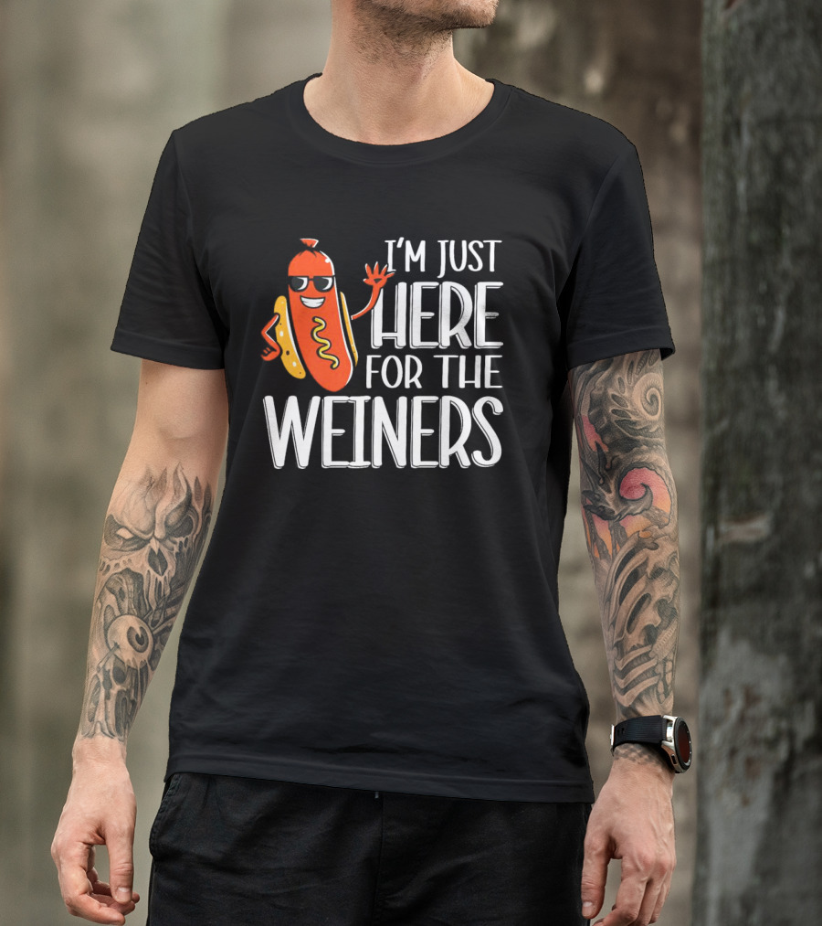 I'm Just Here For The Wieners Sausage Wearing Sunglasses T-Shirt
