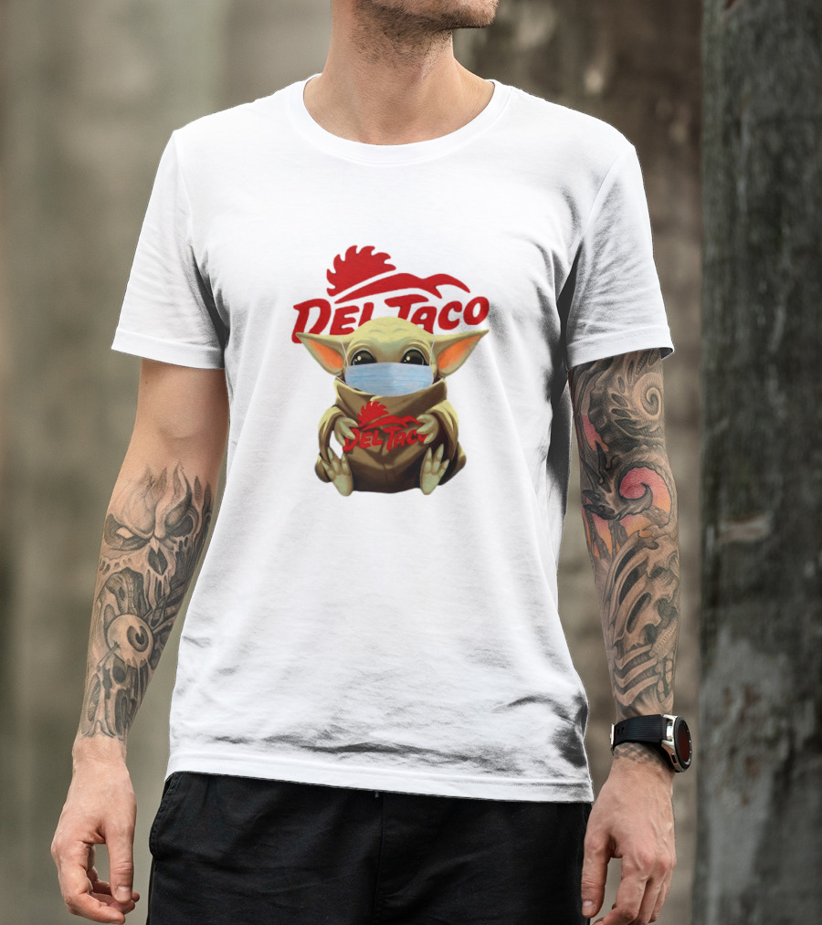 Baby Yoda Wearing Face Mask Holding Del Taco T-Shirt