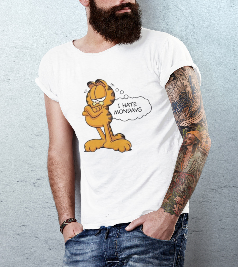 Garfield Comic Character Stating I Hate Mondays With Crossed Arms T-Shirt