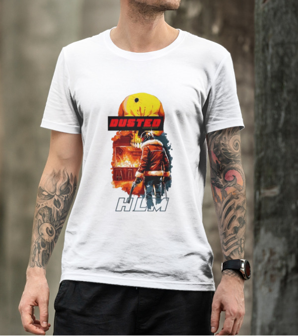 Dusted Miami Burnine Hlm Flame Skull Pilot Jacket Guns T-Shirt