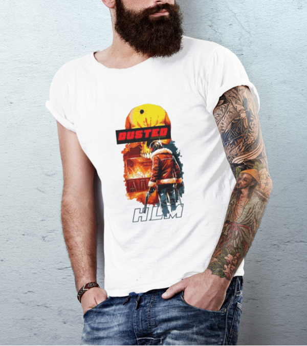 Dusted Miami Burnine Hlm Flame Skull Pilot Jacket Guns T-Shirt
