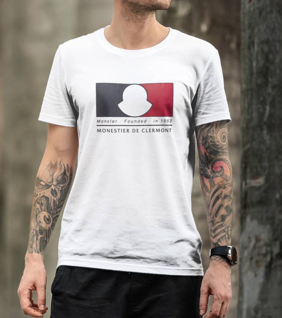 Moncler Founded In 1952 Monestier De Clermont Sky Blue Logo Black Red T-Shirt