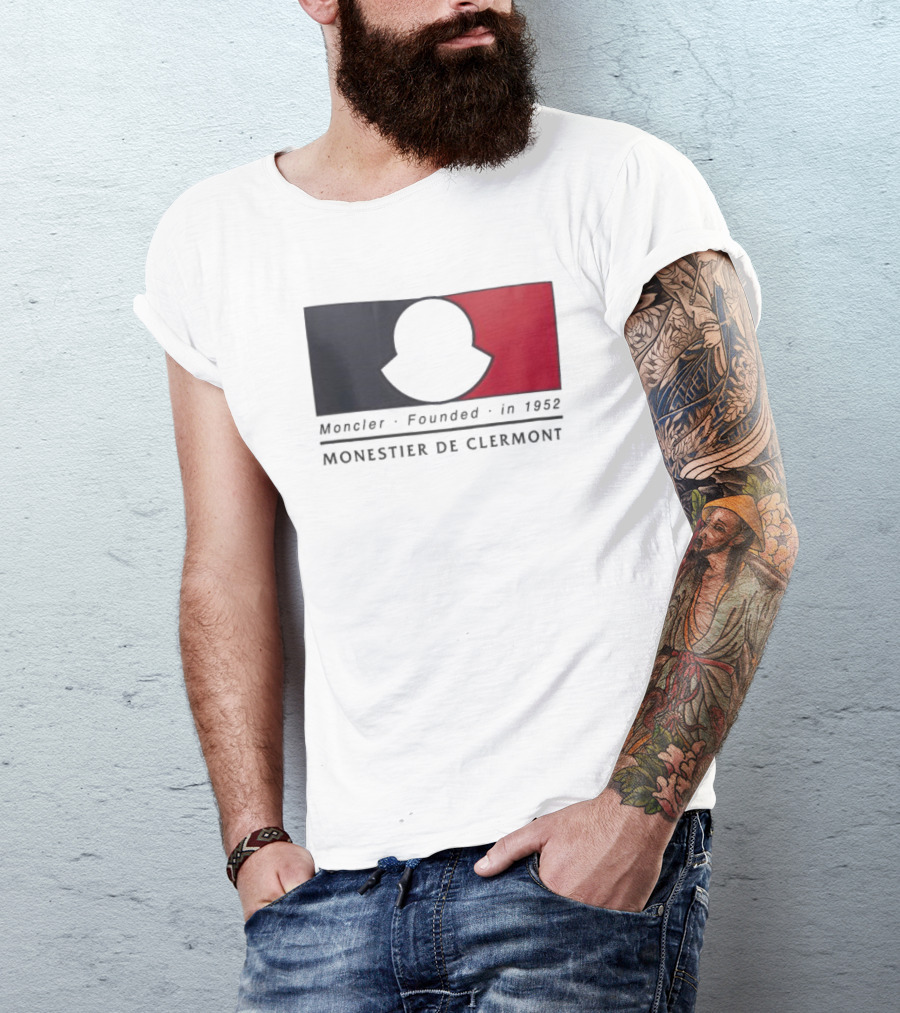 Moncler Founded In 1952 Monestier De Clermont Sky Blue Logo Black Red T-Shirt