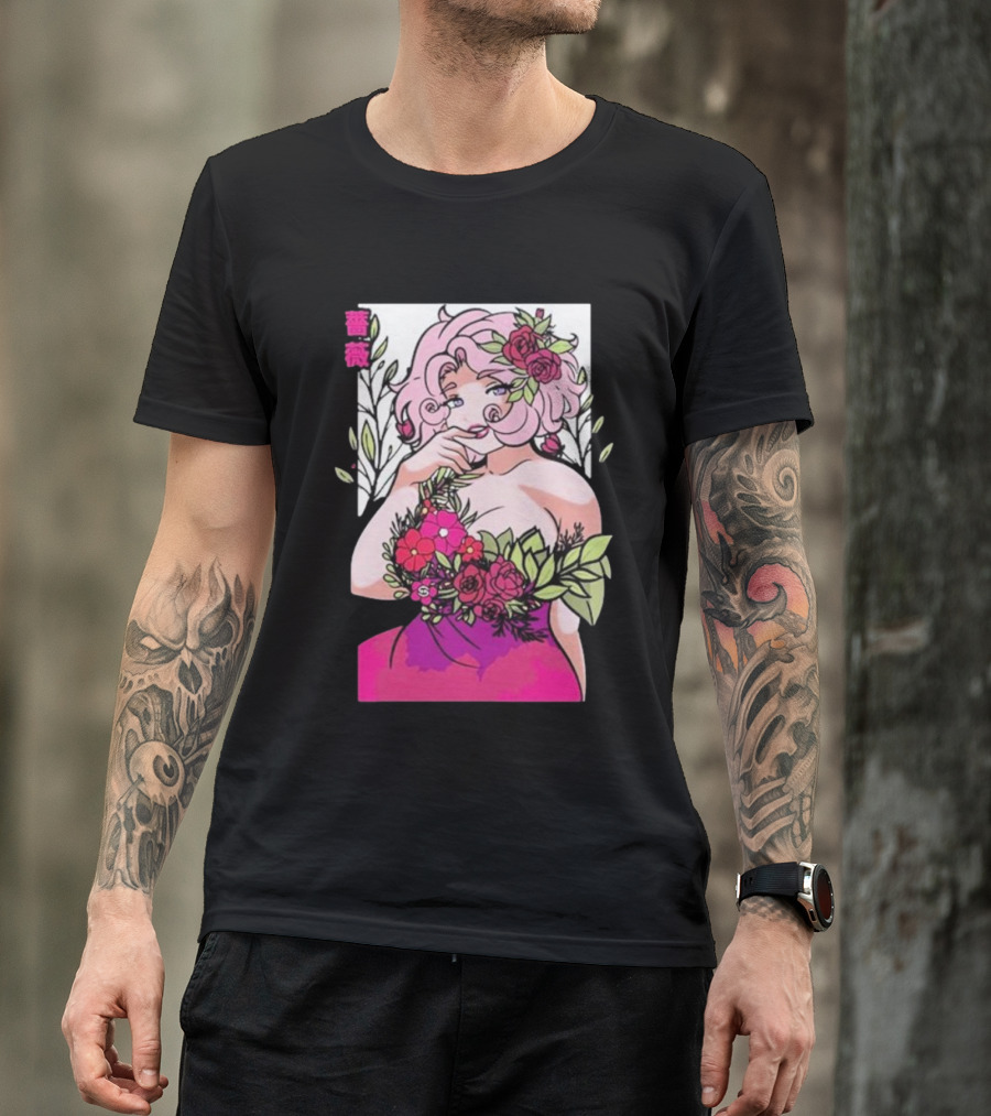 Ph1lza Game Supp Floral Anime Character T-Shirt