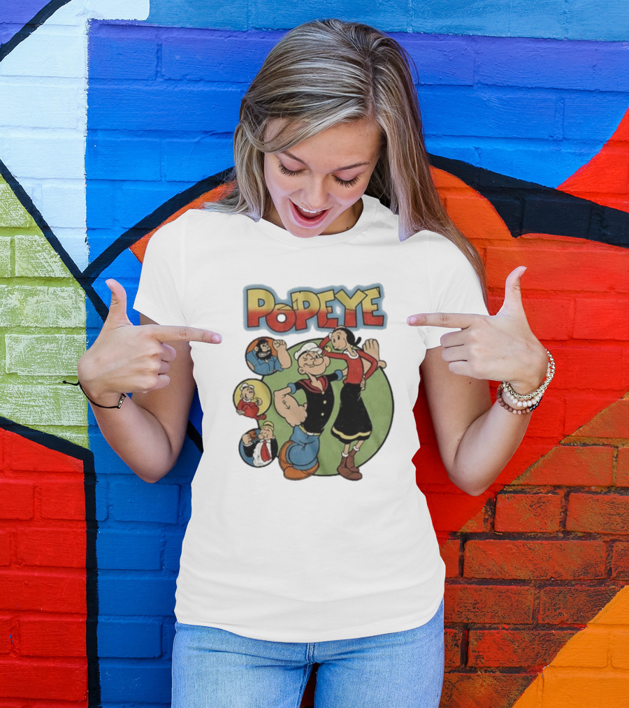 Popeye And Olive Oyl Cartoon Characters Sailor Spinach Classic Animation T-Shirt