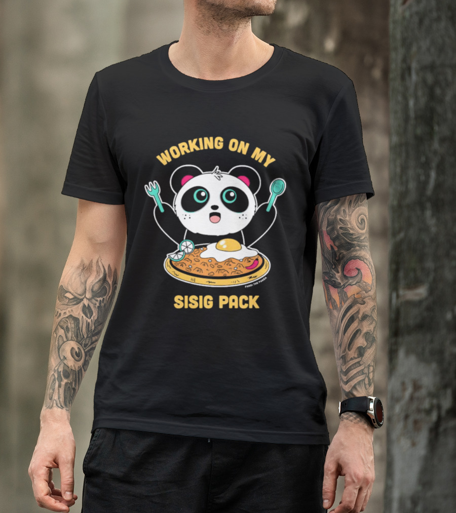 Pandi The Panda Enjoying Sisig Delight With Utensils And Egg T-Shirt