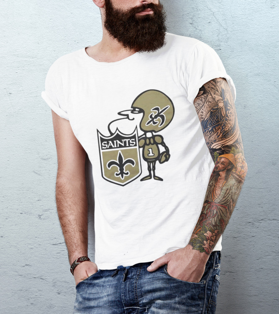 New Orleans Saints 1967 Alt Logo Fleur-de-Lis Football Player T-Shirt