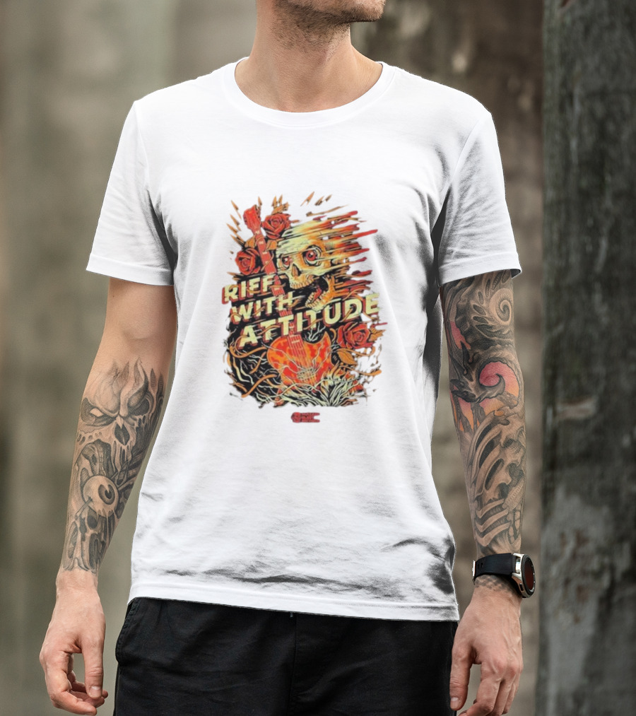Nuclear Blast Records Riff With Attitude Skull Guitar Roses T-Shirt