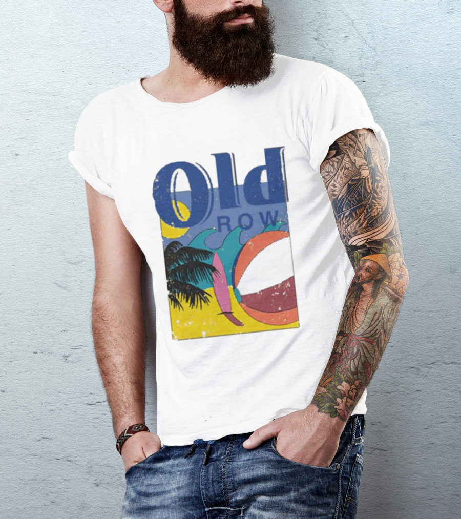 Old Row Beach Scene With Palm Trees And Beach Ball T-Shirt