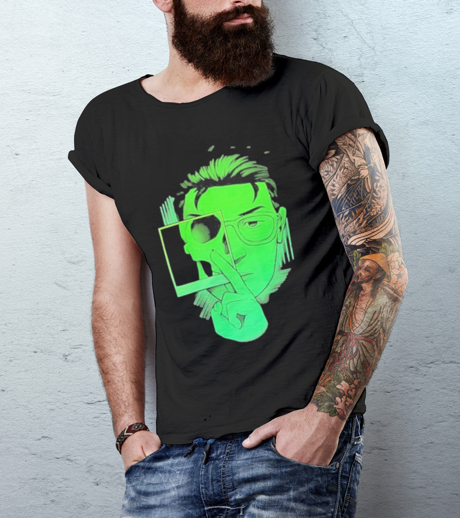 Skull Polaroid Green Neon Portrait Framerate T-Shirt