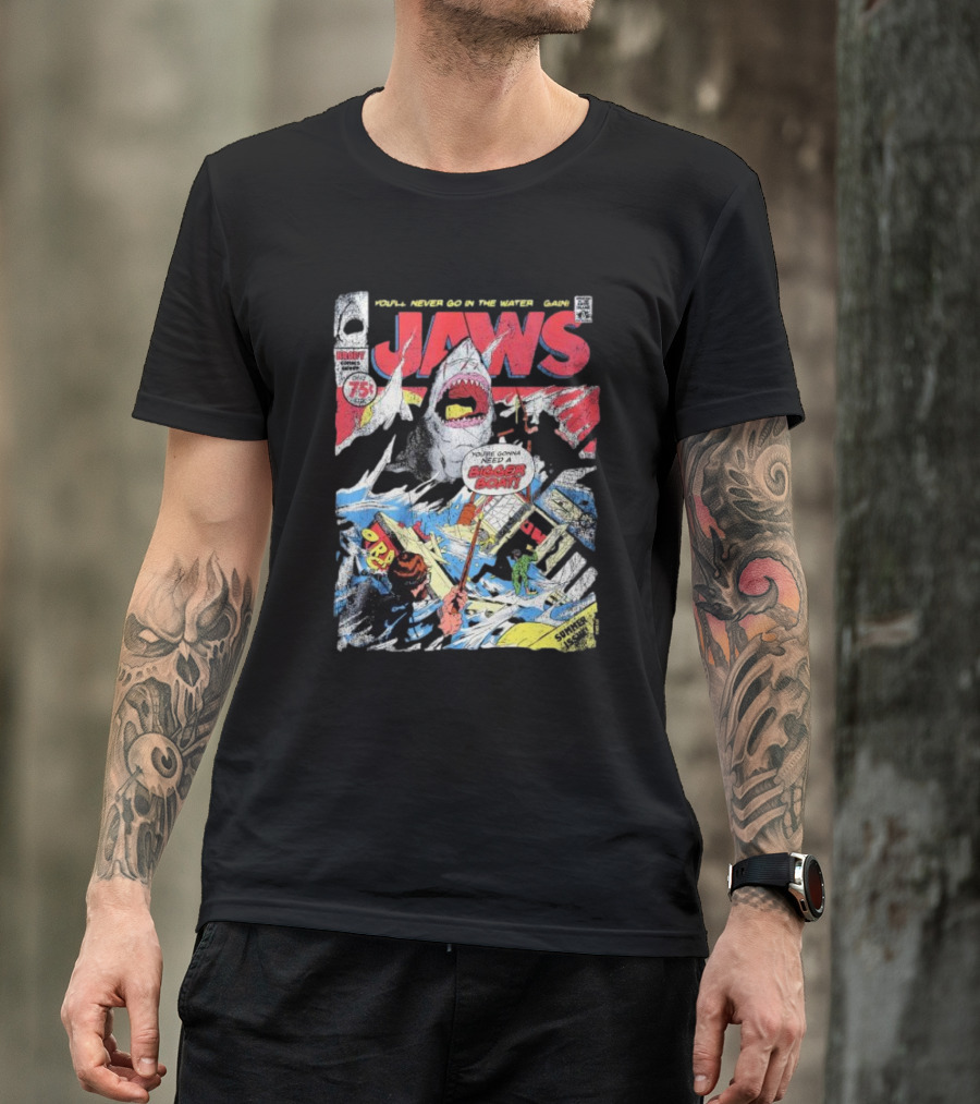 Jaws Comic Cover You'll Never Go In The Water Again You're Gonna Need A Bigger Boat 75 Cent July Roy Thomas Ross Andru Comic Code Authority T-Shirt