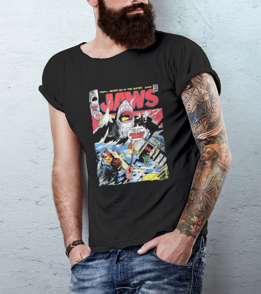 Jaws Comic Cover You'll Never Go In The Water Again You're Gonna Need A Bigger Boat 75 Cent July Roy Thomas Ross Andru Comic Code Authority T-Shirt