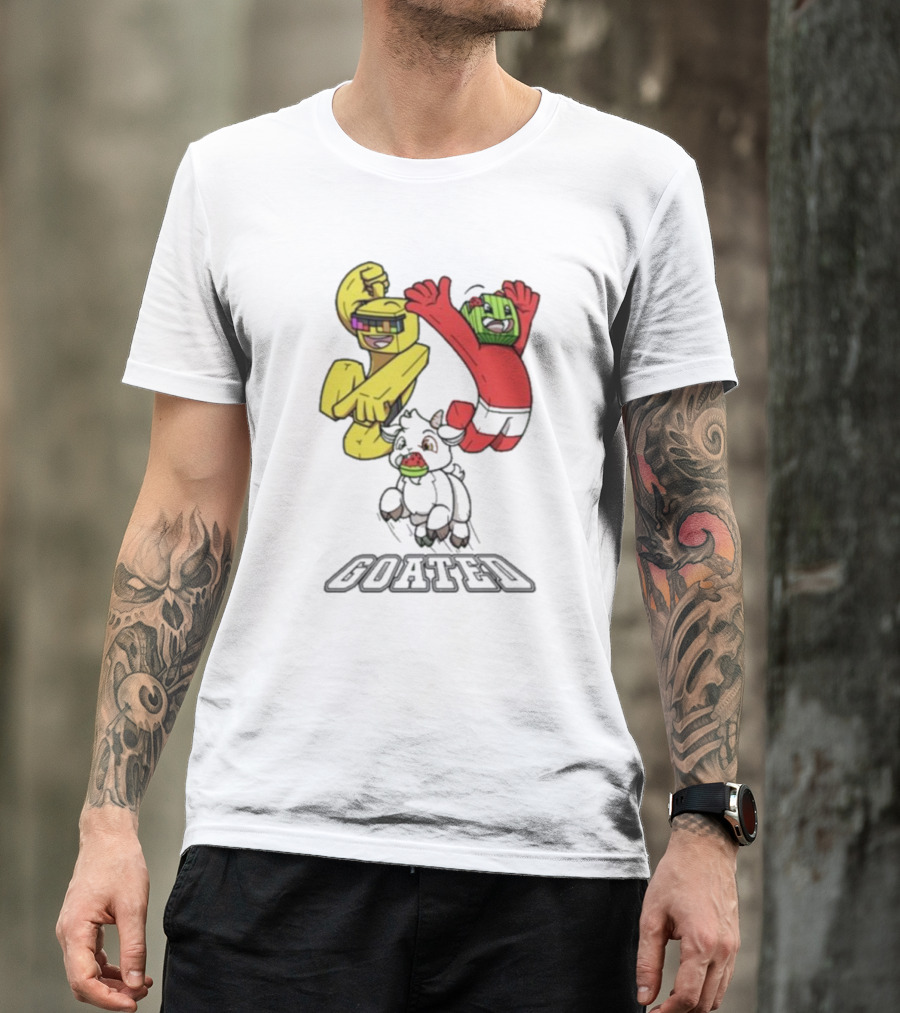 Sunny Melon Goated Characters With Vibrant Yellow And Red Outfits T-Shirt