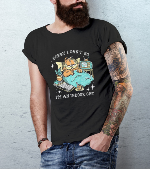 Sorry I Can’t Go I’m An Indoor Cat Funny Garfield Bedtime Relaxation T-Shirt