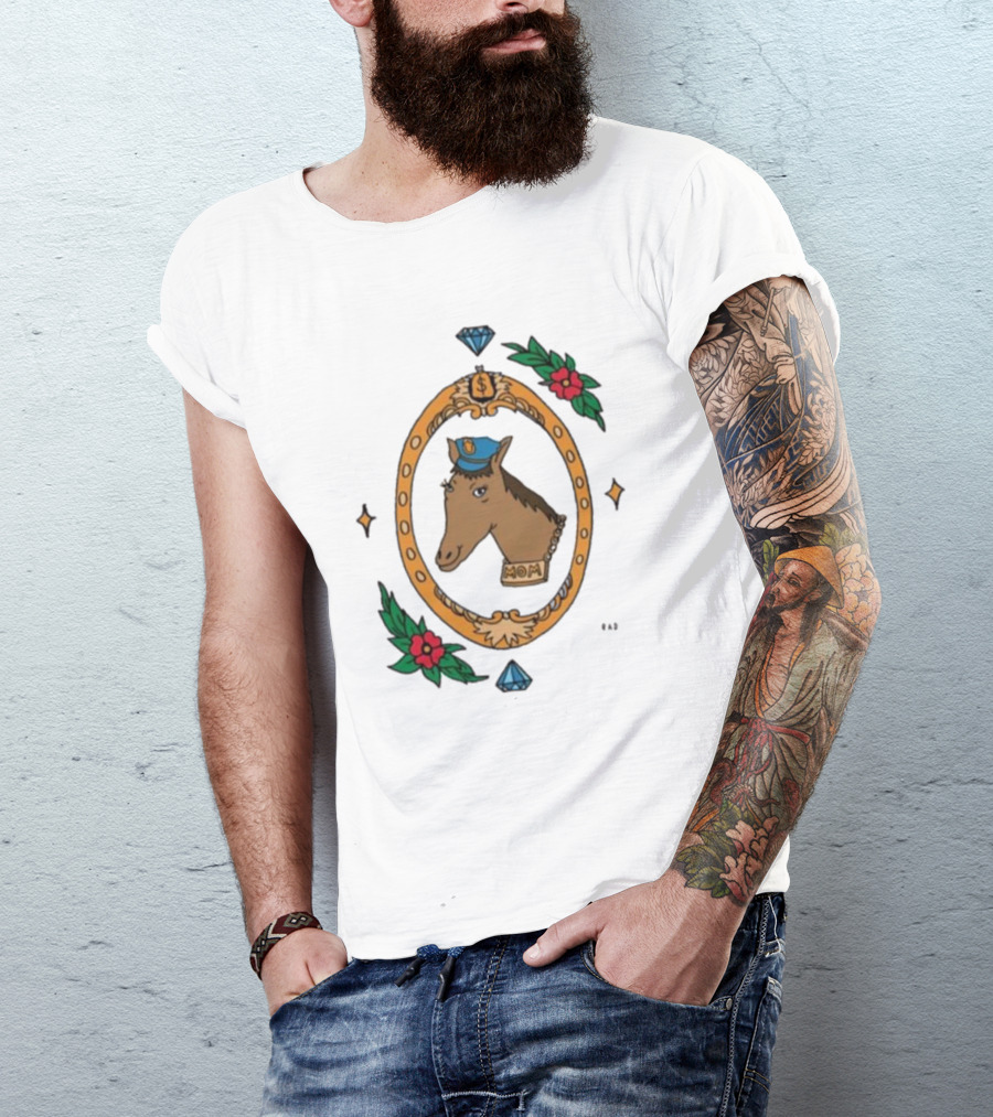 Horse Cop Mom Badge With Floral Ornament And Jewel Icons T-Shirt