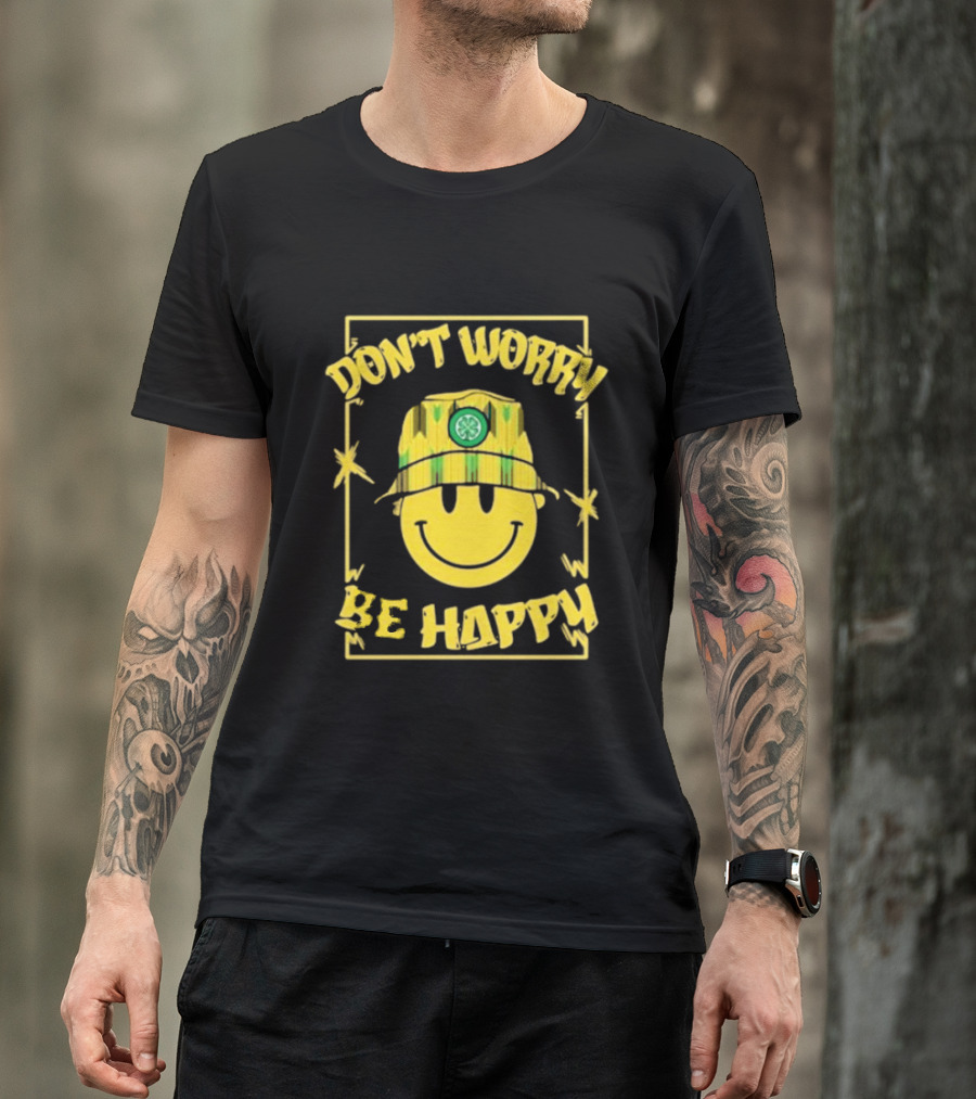 Don't Worry Be Happy Smiley Face With Celtic Jay Bucket Hat T-Shirt